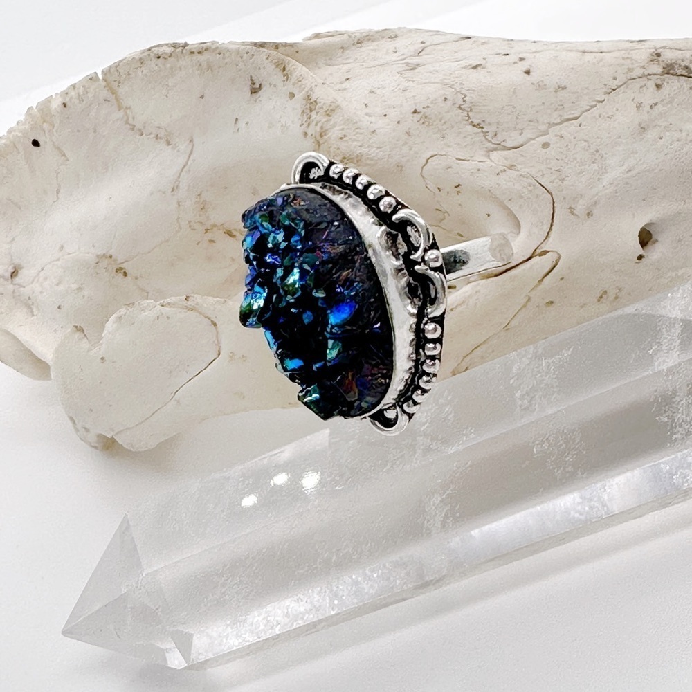 NEW Amazing Sterling Silver 925 Plate Blue Titanium Duzy Gemstone Ring - Picture 2 of 2
